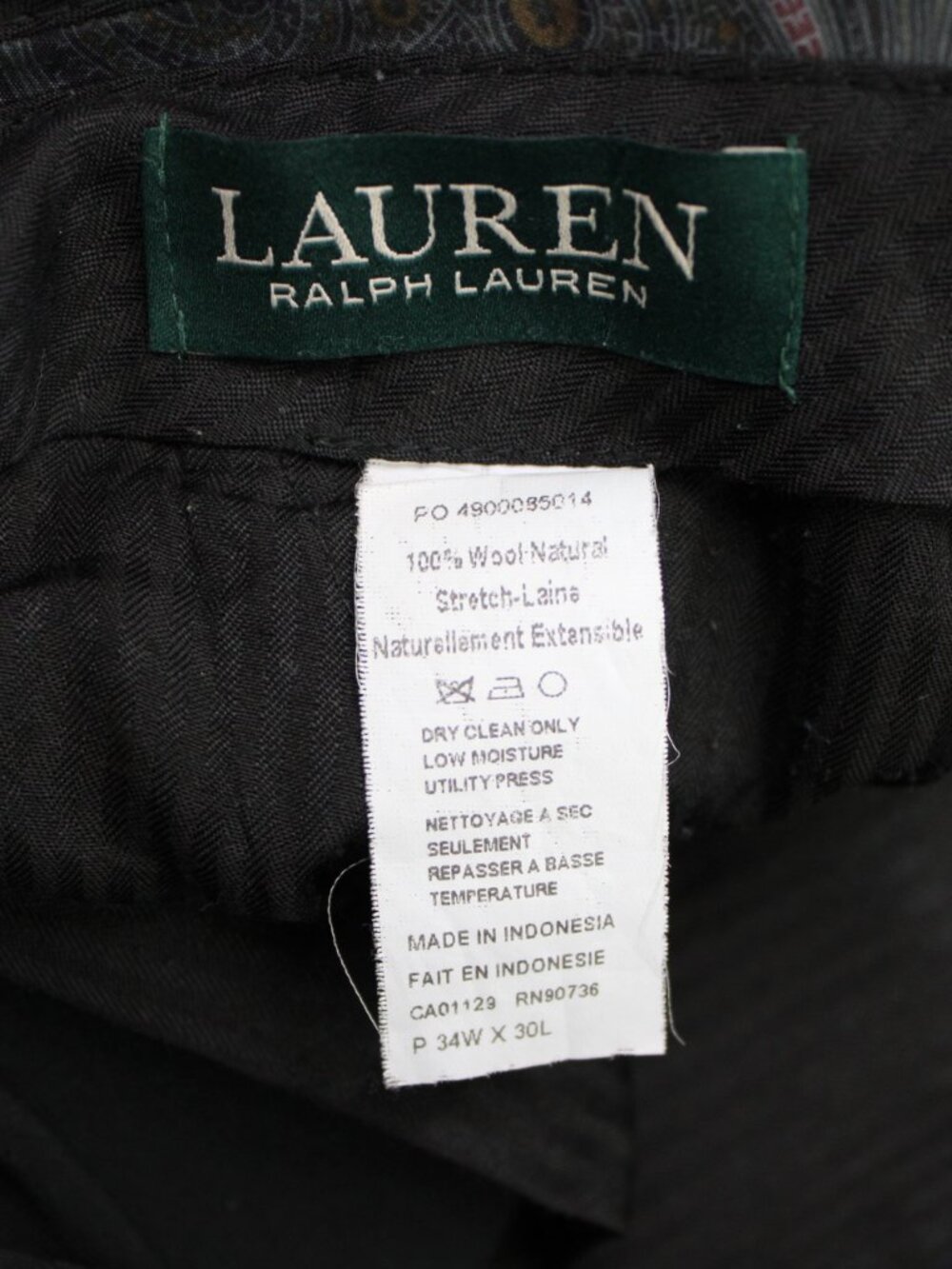 LAUREN Ralph Lauren Pants Mens 34x30 Blue Natural Stretch 100% Wool Pleated - Picture 10 of 11